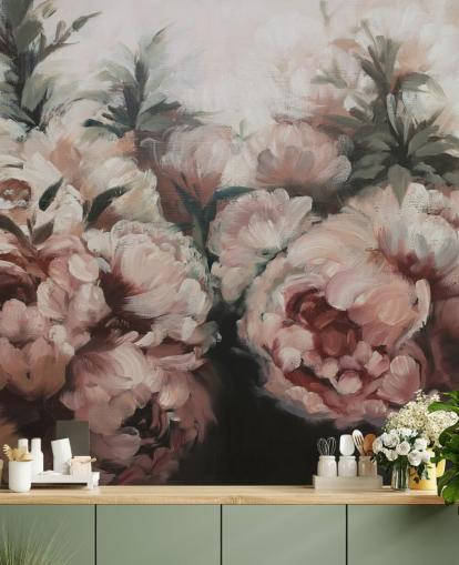 murale con peonie rosa cipria