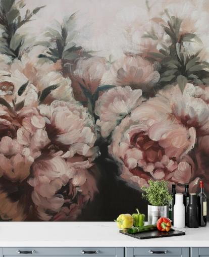 murale con peonie rosa cipria