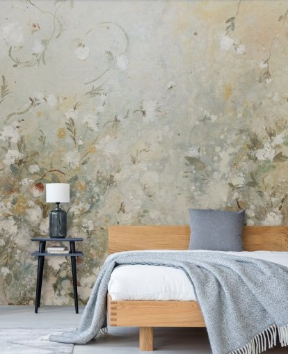 neutraali beige kukka tapetti seinämaalaus