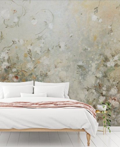 neutral beige blommig tapet väggmålning