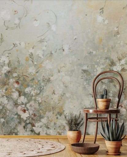 neutrales beiges Blumentapeten-Wandbild