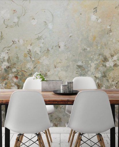 neutral beige floral wallpaper mural