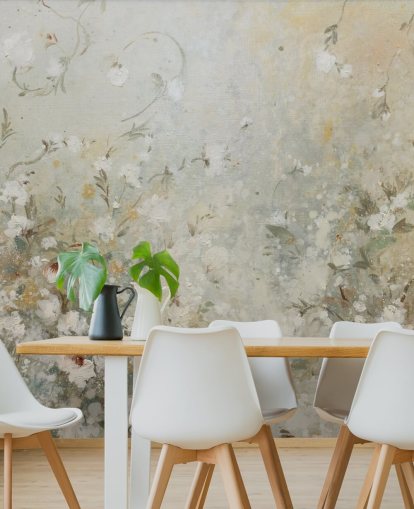 neutral beige floral wallpaper mural