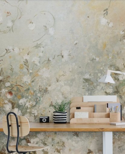neutrale beige bloemenbehangmuurschildering