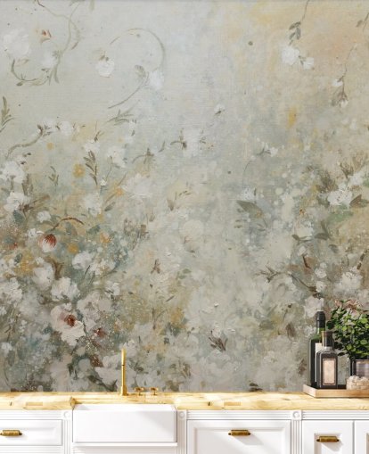 mural de papel de parede floral bege neutro