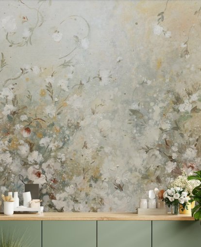 neutrales beiges Blumentapeten-Wandbild