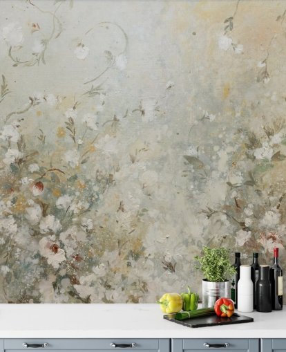 neutral beige floral wallpaper mural