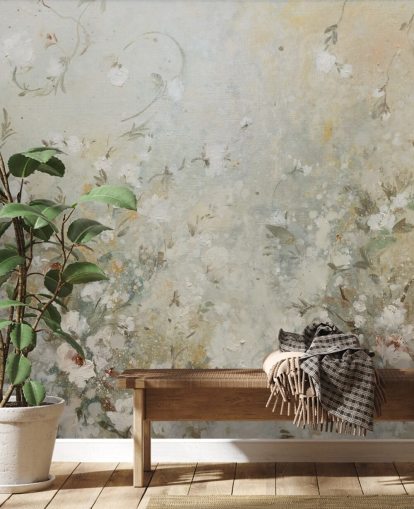 carta da parati murale floreale beige neutro