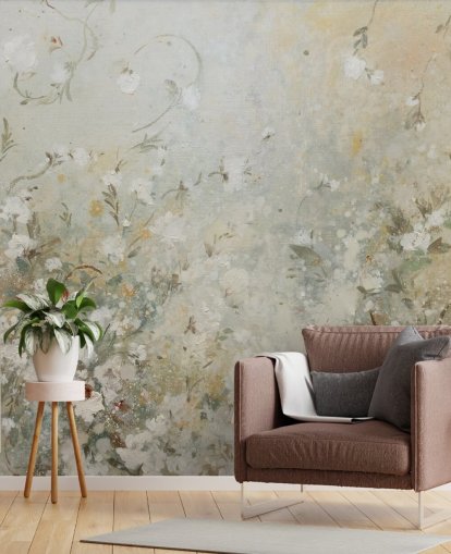 nøytral beige blomstertapet veggmaleri