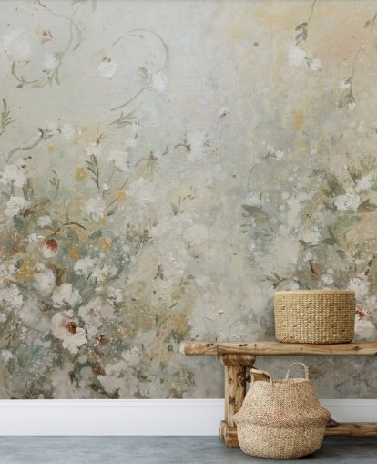 neutrale beige bloemenbehangmuurschildering