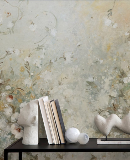 neutral beige blommig tapet väggmålning