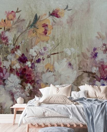 nøytral floral tapet veggmaleri