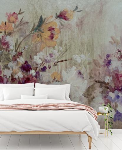 mural de papel de parede floral neutro