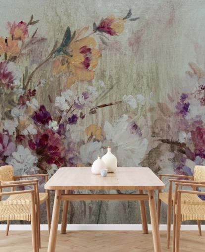 neutrales Blumentapetenwandbild