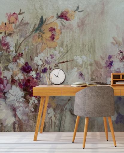 mural de papel de parede floral neutro