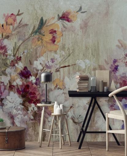 neutrales Blumentapetenwandbild