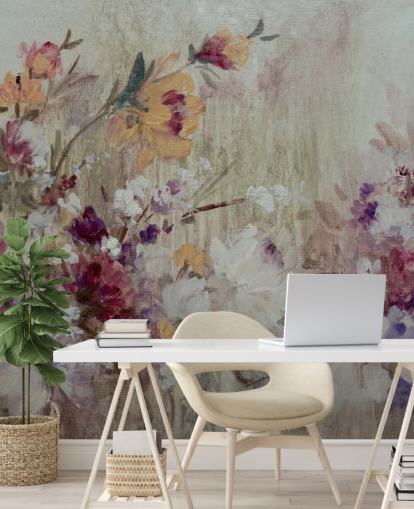 neutrale muurschildering met bloemenbehang