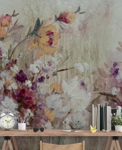 neutrale muurschildering met bloemenbehang