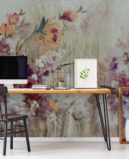 neutral floral wallpaper mural