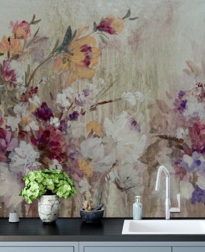 mural de papel pintado floral neutro