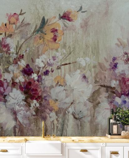 neutral floral wallpaper mural