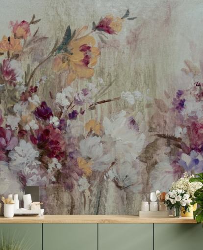 neutralt blomstertapet vægmaleri neutralt blomstertapet vægmaleri