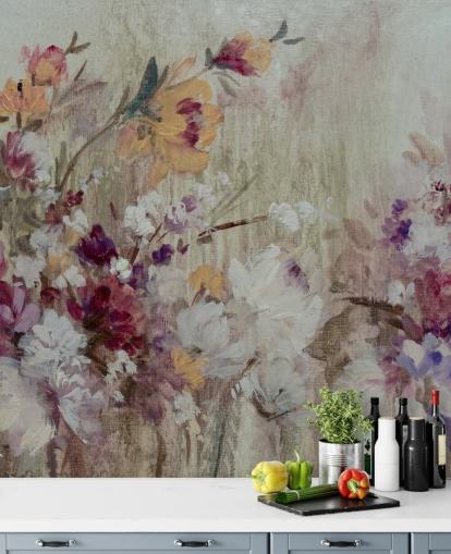 mural de papel pintado floral neutro