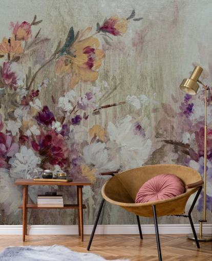 papier peint mural floral neutre