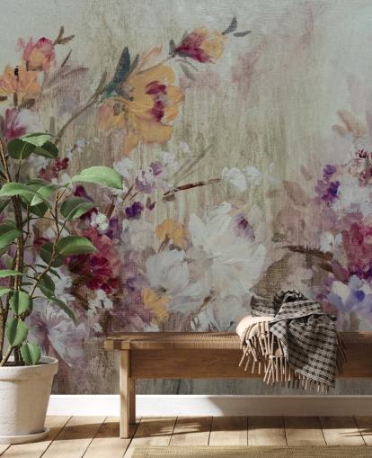 neutral floral wallpaper mural