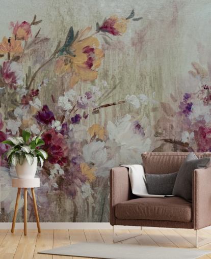 neutrales Blumentapetenwandbild