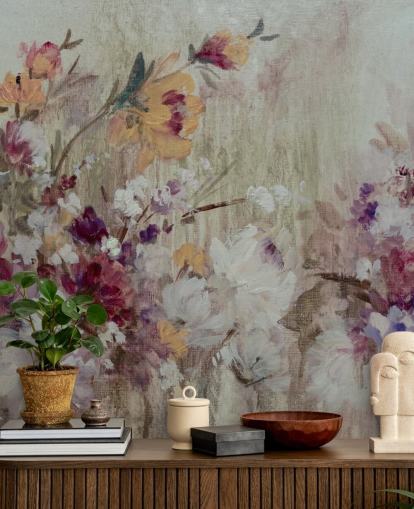 neutrales Blumentapetenwandbild