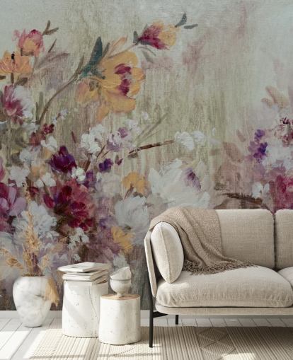 mural de papel de parede floral neutro