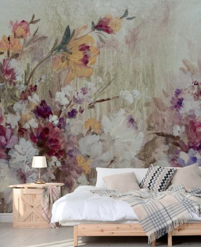 neutral floral wallpaper mural