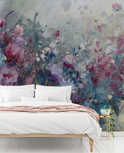 papier peint mural floral bleu et violet