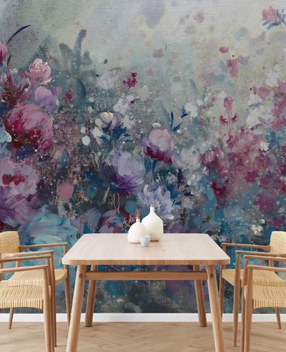 blue and purple floral wallpaper mural
