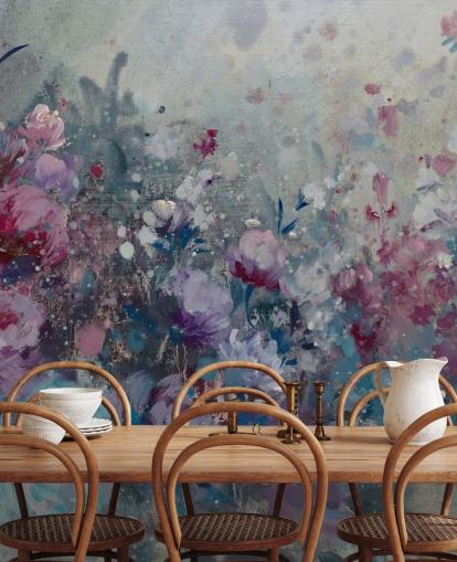 blue and purple floral wallpaper mural