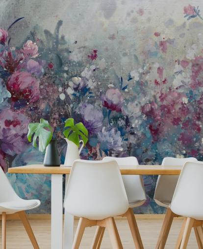 blaues und lila Blumentapetenwandbild