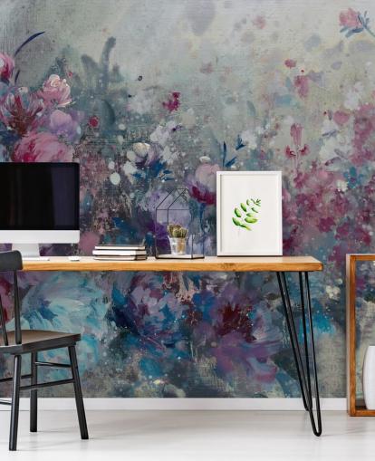 papier peint mural floral bleu et violet papier peint mural floral bleu et violet