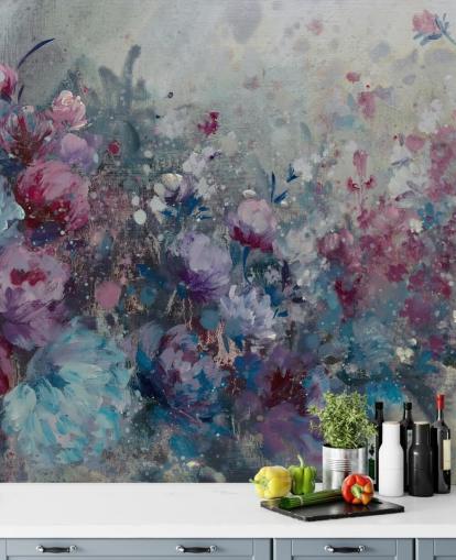 blue and purple floral wallpaper mural