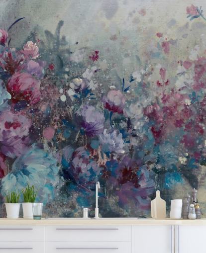 papier peint mural floral bleu et violet