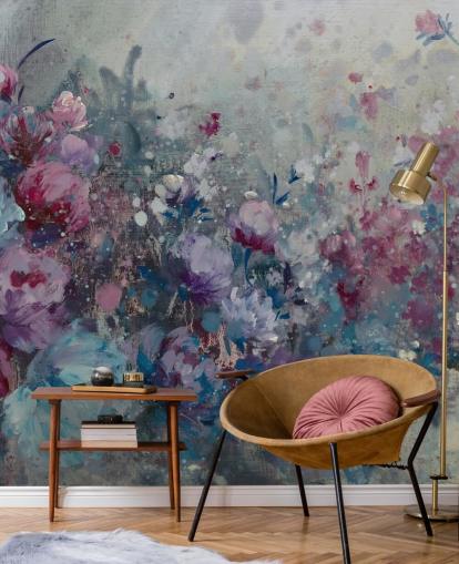 blaues und lila Blumentapetenwandbild