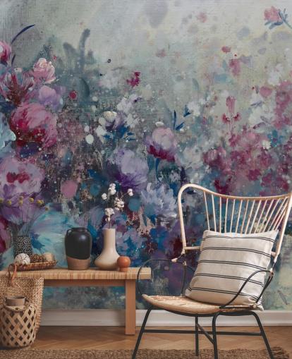 blaues und lila Blumentapetenwandbild