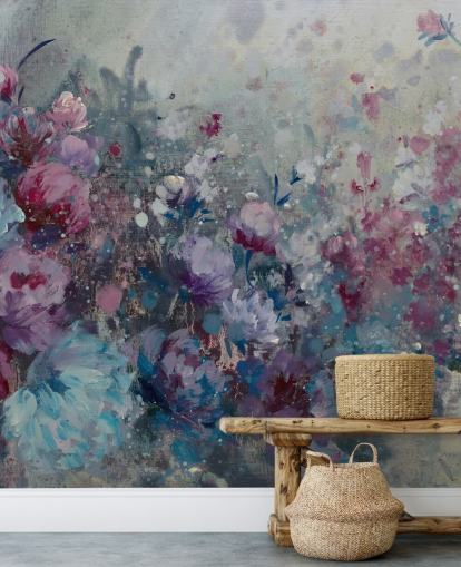 blue and purple floral wallpaper mural
