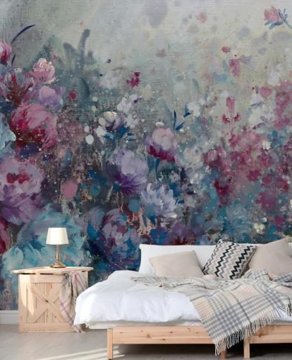 blue and purple floral wallpaper mural