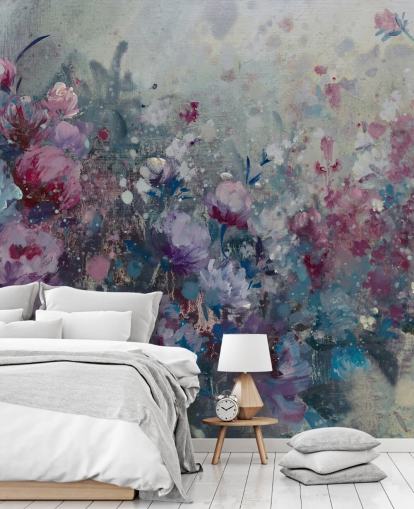 blaues und lila Blumentapetenwandbild blaues und lila Blumentapetenwandbild