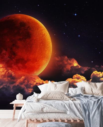 Glowing Orange Moon Wall Mural