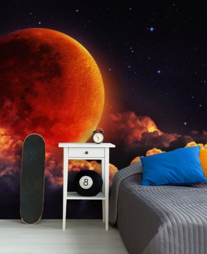 Decorazione murale con luna arancione incandescente