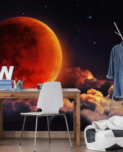 Glowing Orange Moon Wall Mural