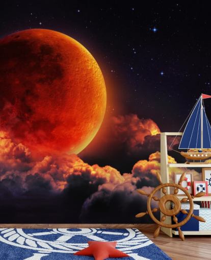 Leuchtender orangefarbener Mond Wandgemälde