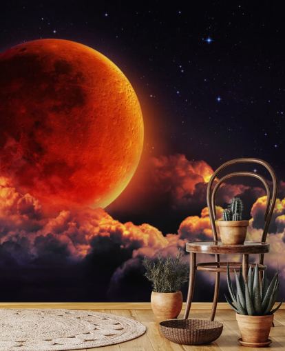 Mural de pared Luna naranja brillante